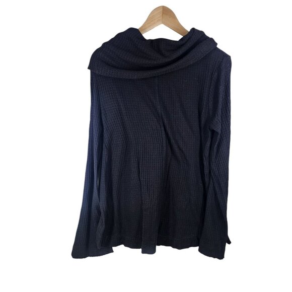 Meadow Rue Anthropologie Black Waffle Knit Long Sleeve Cowl Neck Tunic Top Shirt - Picture 3 of 9